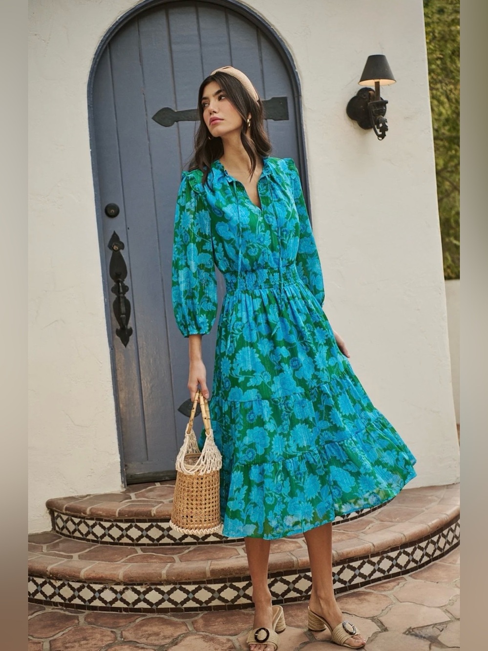 SUGARLIPS Amren Floral Henri Smocked Midi Dress
